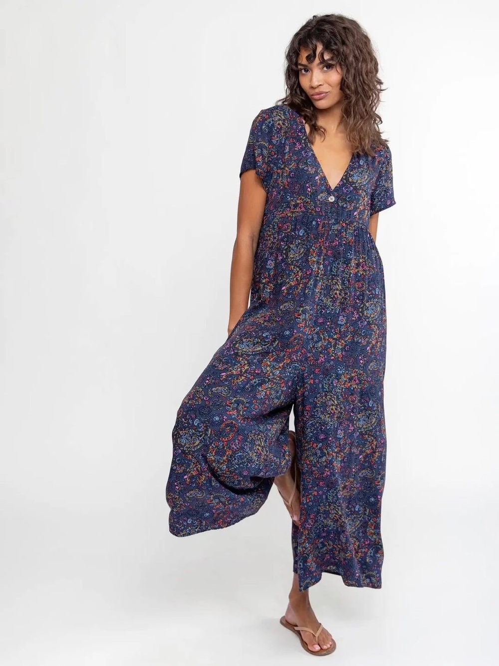 Natural Life Floral Wide Leg Jumpsuit Medium NWT